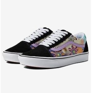 Vans ComfyCush Old Skool Very unique Black and Multicolored Floral Sneakers EUC